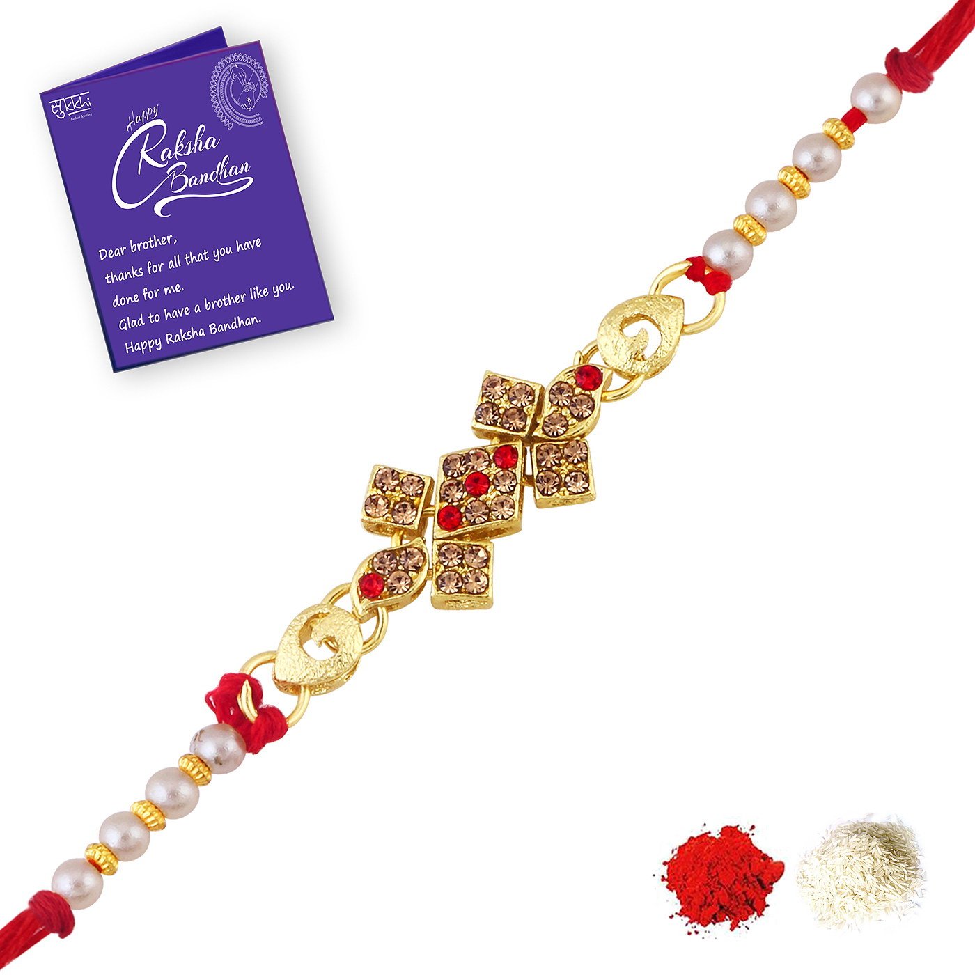 Sukkhi Rakhi Youthfulfloral Kundan Designer Gold Plated Premium Rakhi for Brother With Roli Chawal & Greeting Card | Rakhi for Bhaiya | Rakhi for MEN | Kundan Rakhi | (RAK73408) (B0CD85VZN8) Amazon Price History, Amazon Price Tracker