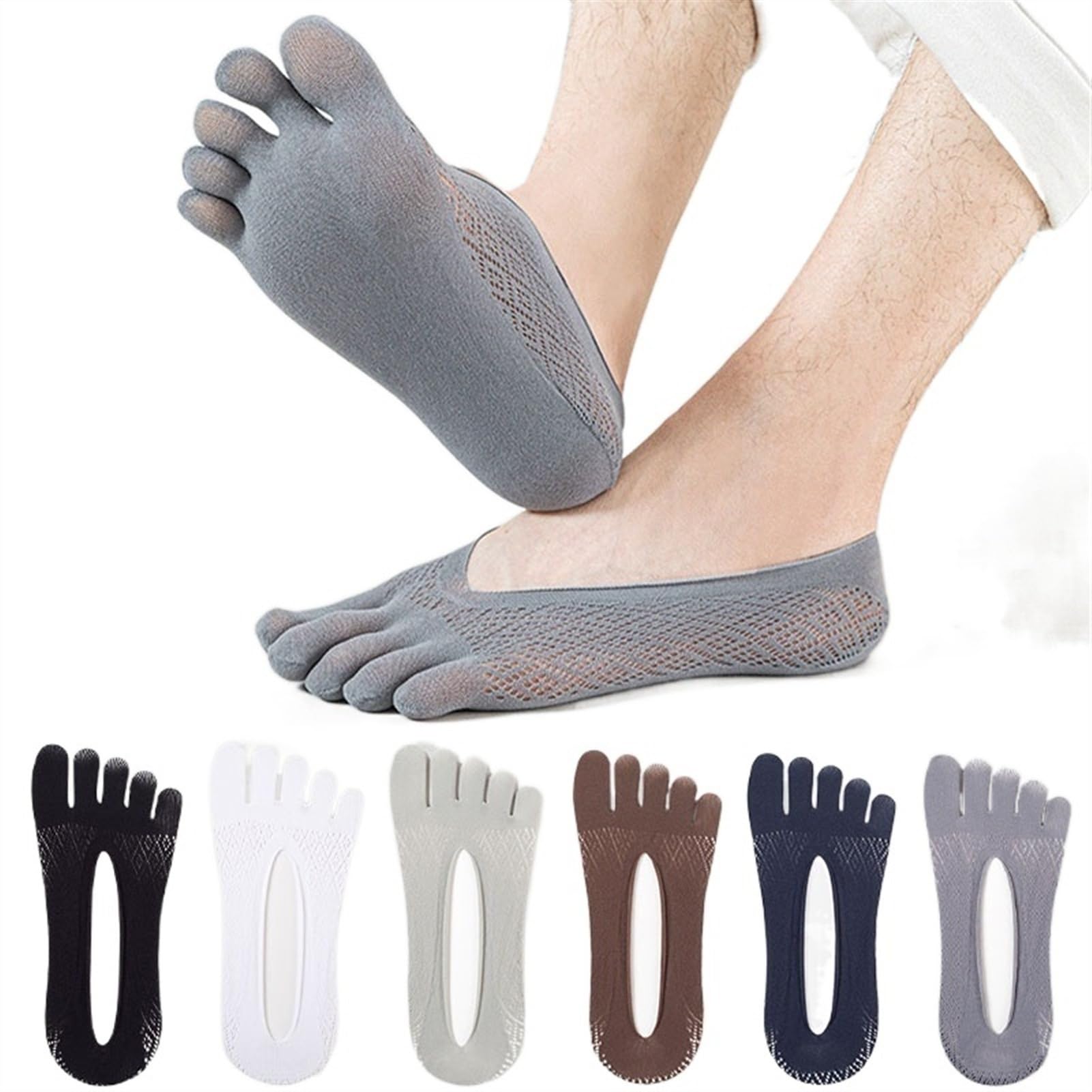 ERICAT 5 pares de calcetines de verano para hombre, ultrafinos, transpirables, invisibles, calcetines tobilleros para hombre, 5 gris oscuro, EU 37-45