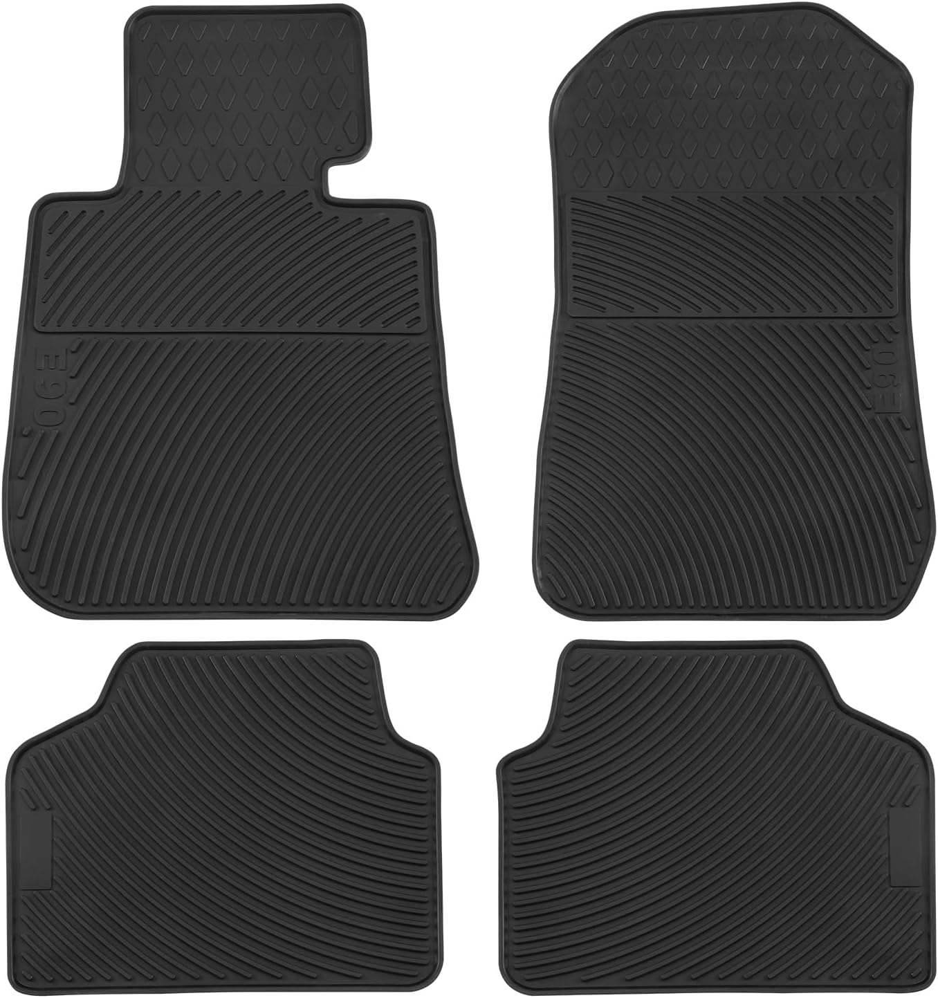 Car Floor Mats Custom Fit for BMW 3 Series 325i/328i/330i/335i E90 E91 E92 2006-2011 Full Black Rubber Auto Liner Mats All Weather Protection Heavy Duty Odorless