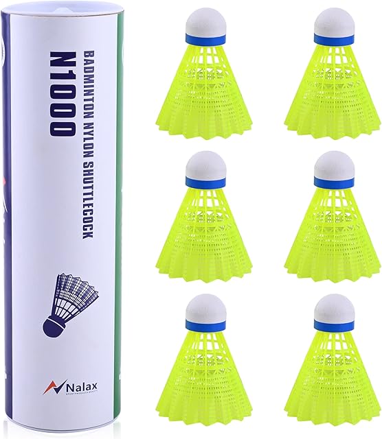 Nalax Nylon Badminton Birdies,with Strong Cork Head Sturdy and Well-Balanced Flight Stability, Set Birdie Balls,for Beginner and Professional Play (6)