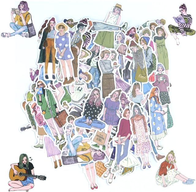 AFASOES 100 Pcs People Stickers Fashion Lovely Girls Sticker Urban Fashion Girl Scrapbook Sticker Laptop Luggage Water Bottle Paper Stickers Scrapbook Washi Sticker for Album Diary Planner