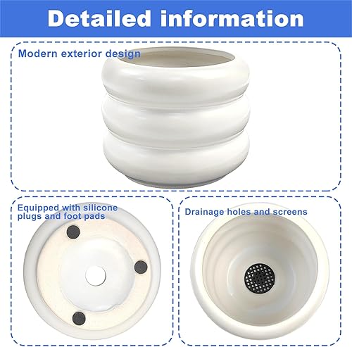 Miniatura 4 de Hlimior Paquete de 2 macetas de cerámica de burbujas escalonadas, macetas modernas de 3.6 pulgadas de alto x 4.8 pulgadas de largo, macetas de