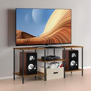 Luplom Rustic Brown 50 Inch TV Stand with 3-Tier Storage - Compact Entertainment Center for Bedroom & Living Room