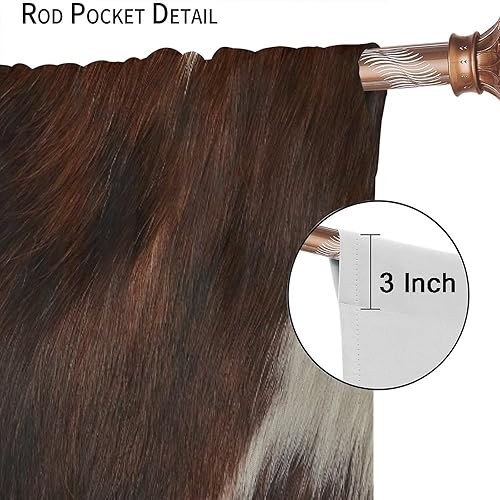 Miniatura 6 de Cortinas de ventana de piel de vaca, estampado de vaca marrón, piel de animal de granja, cortinas opacas para ventana, diseño de vaquero occidental,