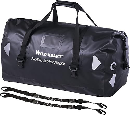 WILD HEART Bolsa de lona impermeable para motocicleta, PVC500D, doble parte inferior, con correas de cuerda y bolsillo interior, 40L, 66L, 100L,