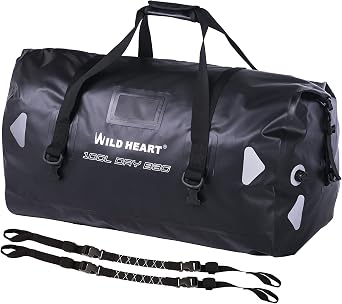 WILD HEART Waterproof Motorcycle Duffel Bag PVC500D Double-bottom With Rope Straps and Inner Pocket 40L 66L 100L for Kayaking, Camping, Boating,Motorcycle