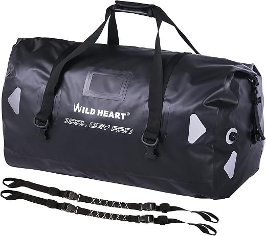 WILD HEART Waterproof Travel Bag PVC500D Double Bag With Rope Handles and Inner Pocket 40L 66L 100L, black / black, 100L