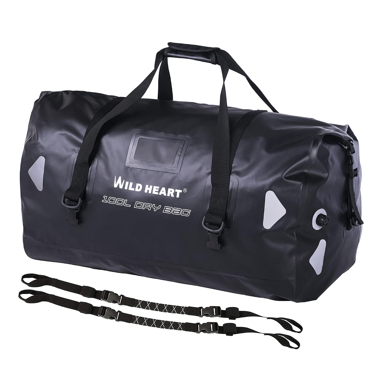 WILD HEART Waterproof Travel Bag PVC500D Double Bag With Rope Handles and Inner Pocket 40L 66L 100L, black / black, 100L
