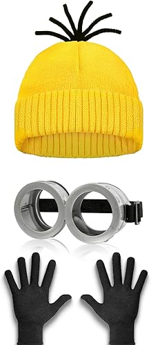 Aursy 3 PCS Easter Halloween Costumes for Men Women Adults, Yellow Beanie, Steampunk Goggles, Black Gloves, Party Set Decorations, Easter Costumes Party Cosplay