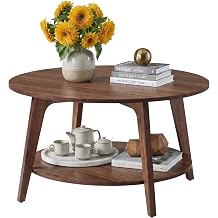 VASAGLE Round Coffee Table, 2-Tier Center Table with Storage, Tapered Legs