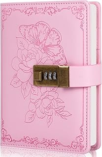 Billtigif Diary with Lock, Vintage Lock Journal for Women and Girls, Hardcover Leather Journal for Gift, Refillable Lined Journal Notebook,5.2"x 7.3", （Pink）