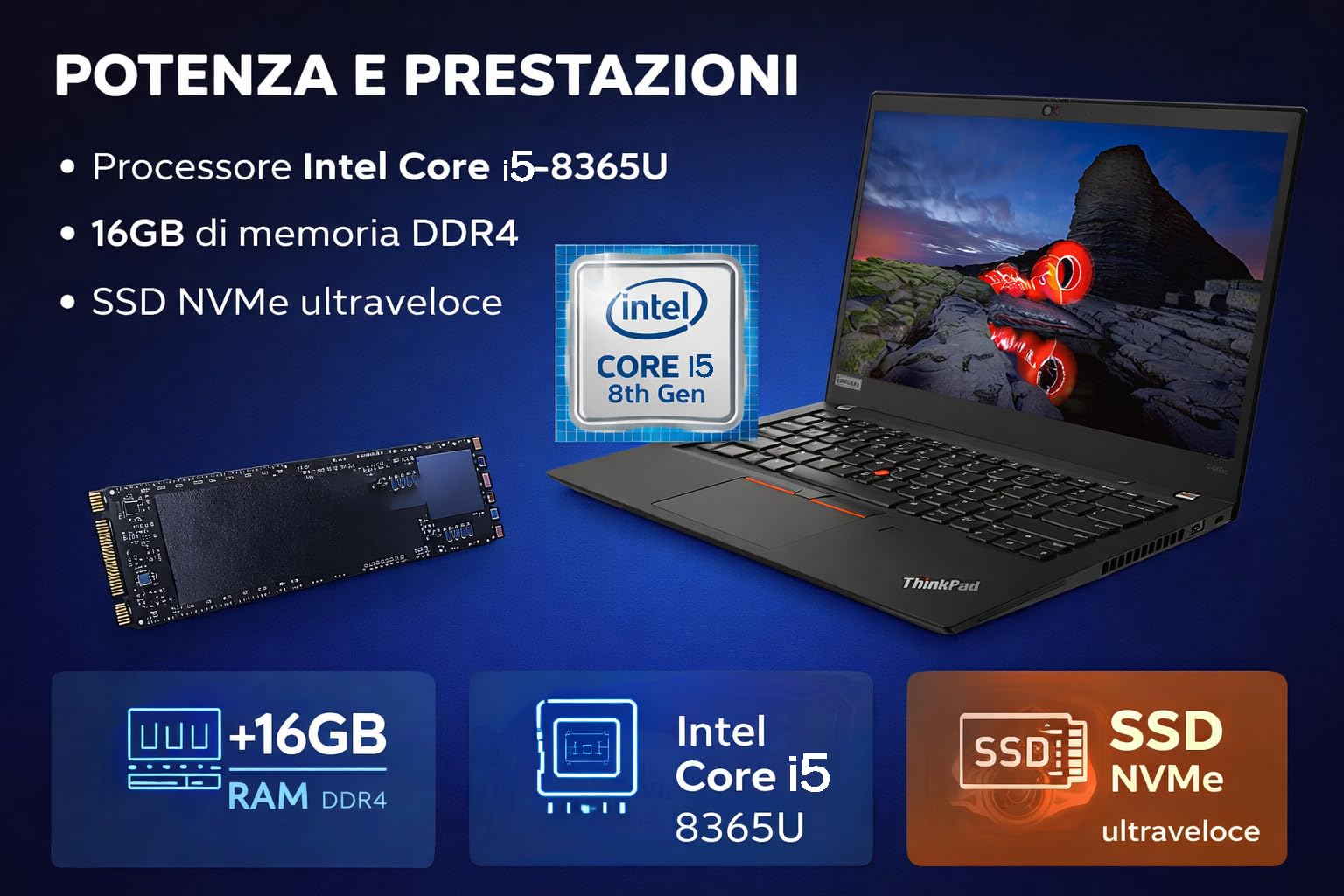 Lenovo ThinkPad T480s Laptop | 14 pollici | 1920 x 1080 | Intel Core i5-8365U | 16 GB DDR4 | 512 GB NVMe | IT-QWERTY | Windows 11 Pro e OFFICE 365 FREE | Garanzia 1 anno | (ricondizionato)