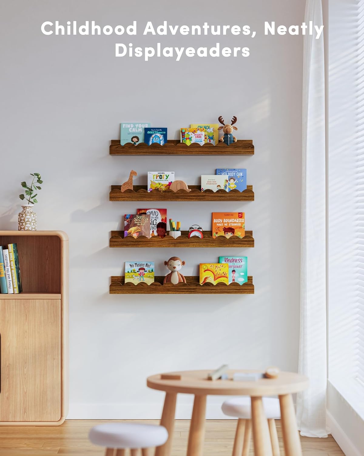 Seocry Scalloped Wall Bookshelves for Nursery, Floating Wooden Book Shelves for Kids Room, White Nursery Shelves for Wall, Baby & Toddler Room Decor