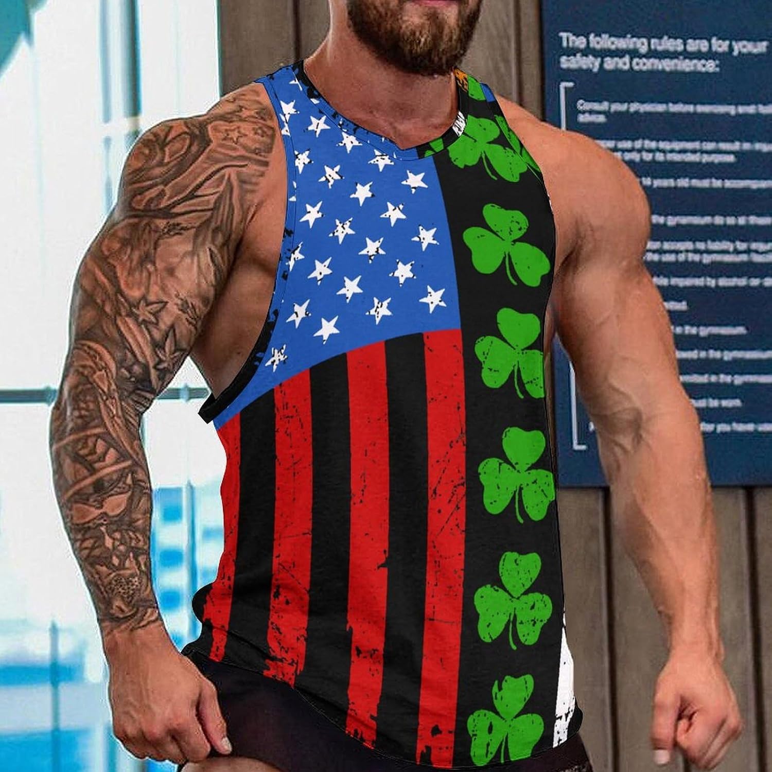 Irish Americans-Flag Men's Tank Tops Sleeveless Muscle Shirts for Men Lightweight Vest Crew Neck T-Shirts