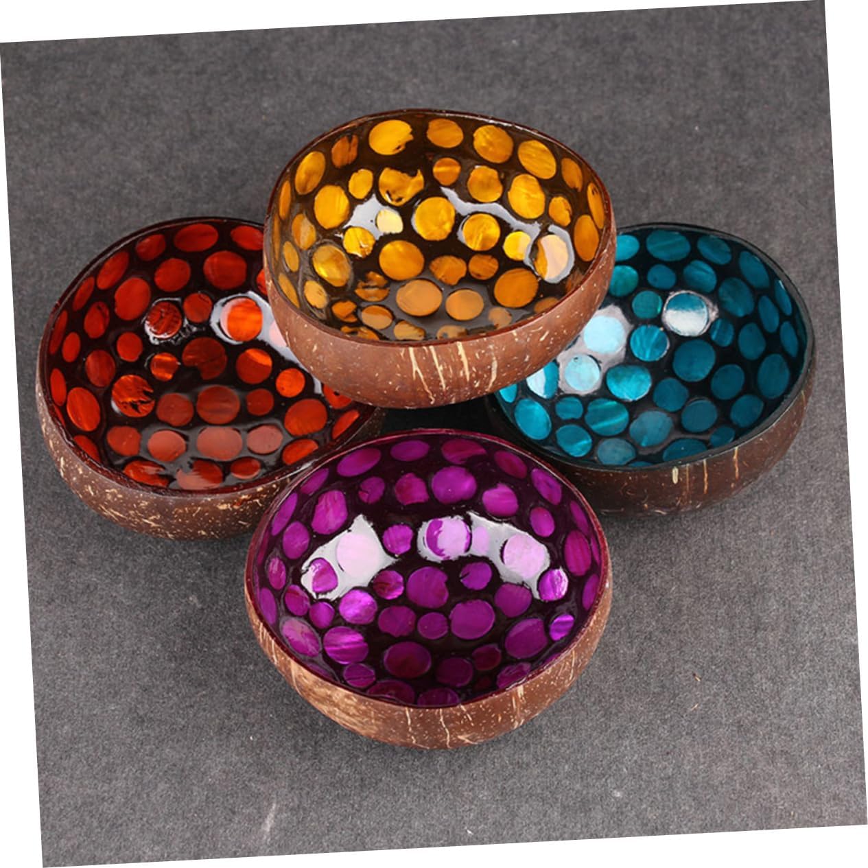 Ciieeo Blue Coconut Shell Bowl for Keys and Candy Decorative Home Accent