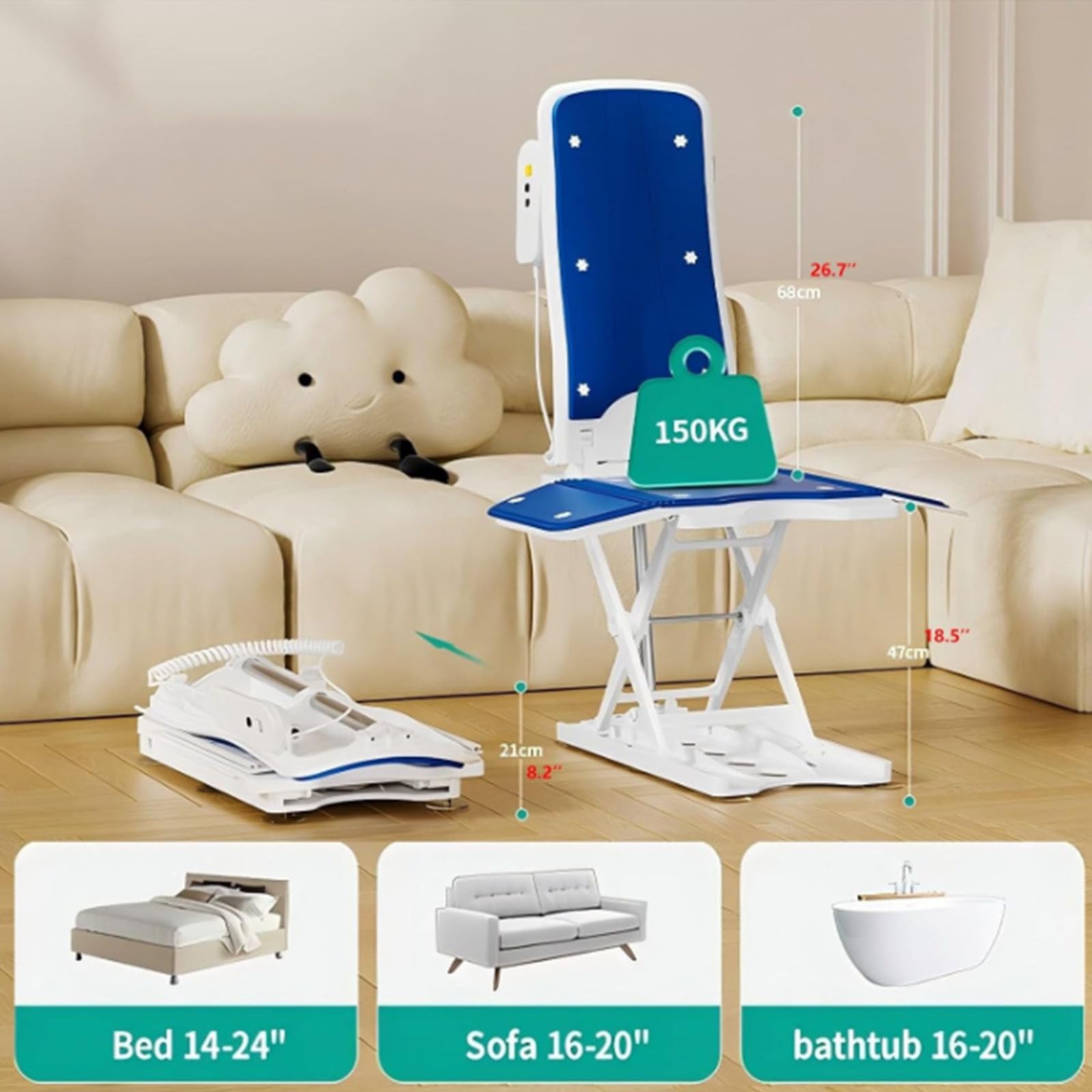 BCBKD Chaise Debout Électrique avec roulettes, Dispositif D'assistance Pliable pour Personnes Âgées, Hauteur Réglable De 0 À 50 Cm, Capacité Maximale De 140 Kg