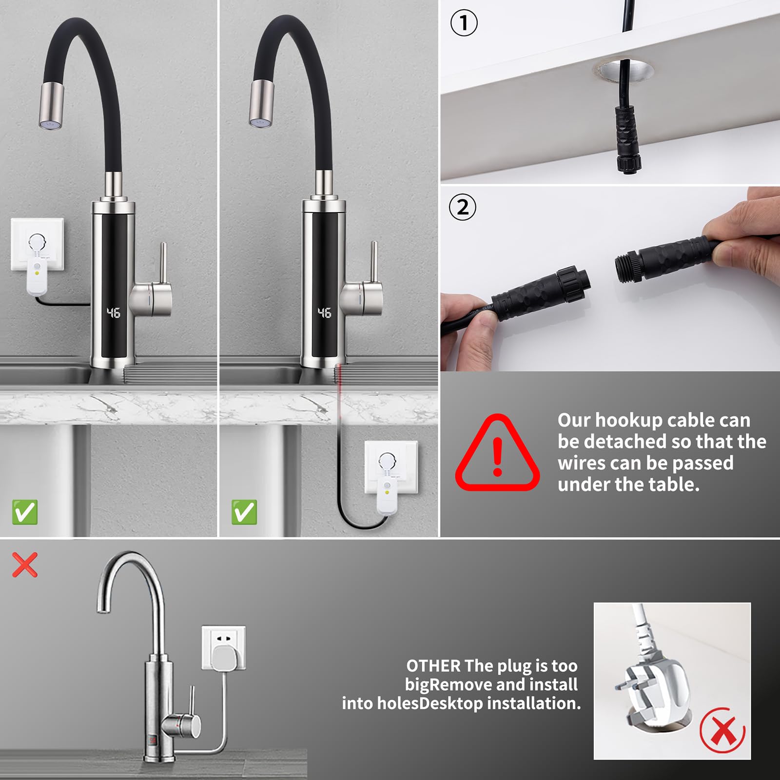 HOMELODY Wasserhahn mit Durchlauferhitzer 230V, 3300W Elektrischer Wasserhahn Sofort Heißes Küchenarmatur mit Flexibler Auslauf & LED-Display, Anti-Spritz Edelstahl Küchenarmatur, 360º Schwenkauslauf