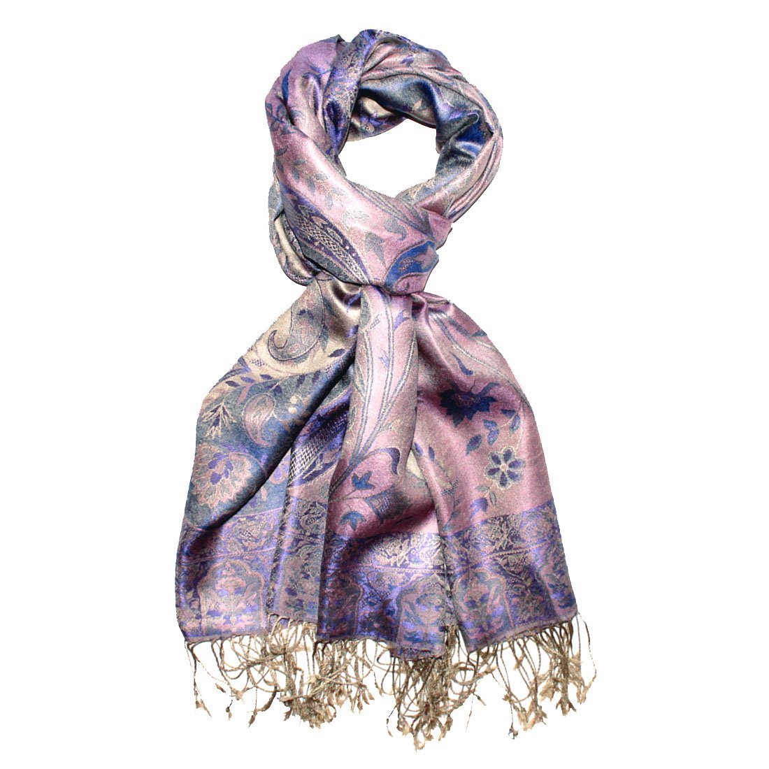 LORENZO CANA Pashmina pour la femme - écharpe de 100% soie avec les mesures de 70 x 190 cm - fait à la main – souple élégant en violet rose bleu ciel