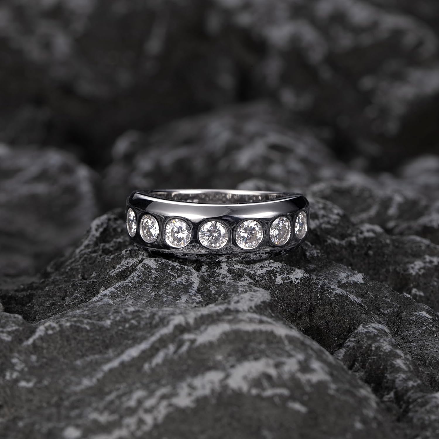 Moissanite Rings for Men, S925 Sterling Silver Ring Half Eternity Moissanite Wedding Band for Men 6mm Round Cut 2.1 CT Engagement Promise Gift for Him Size 8-12 - Image 7