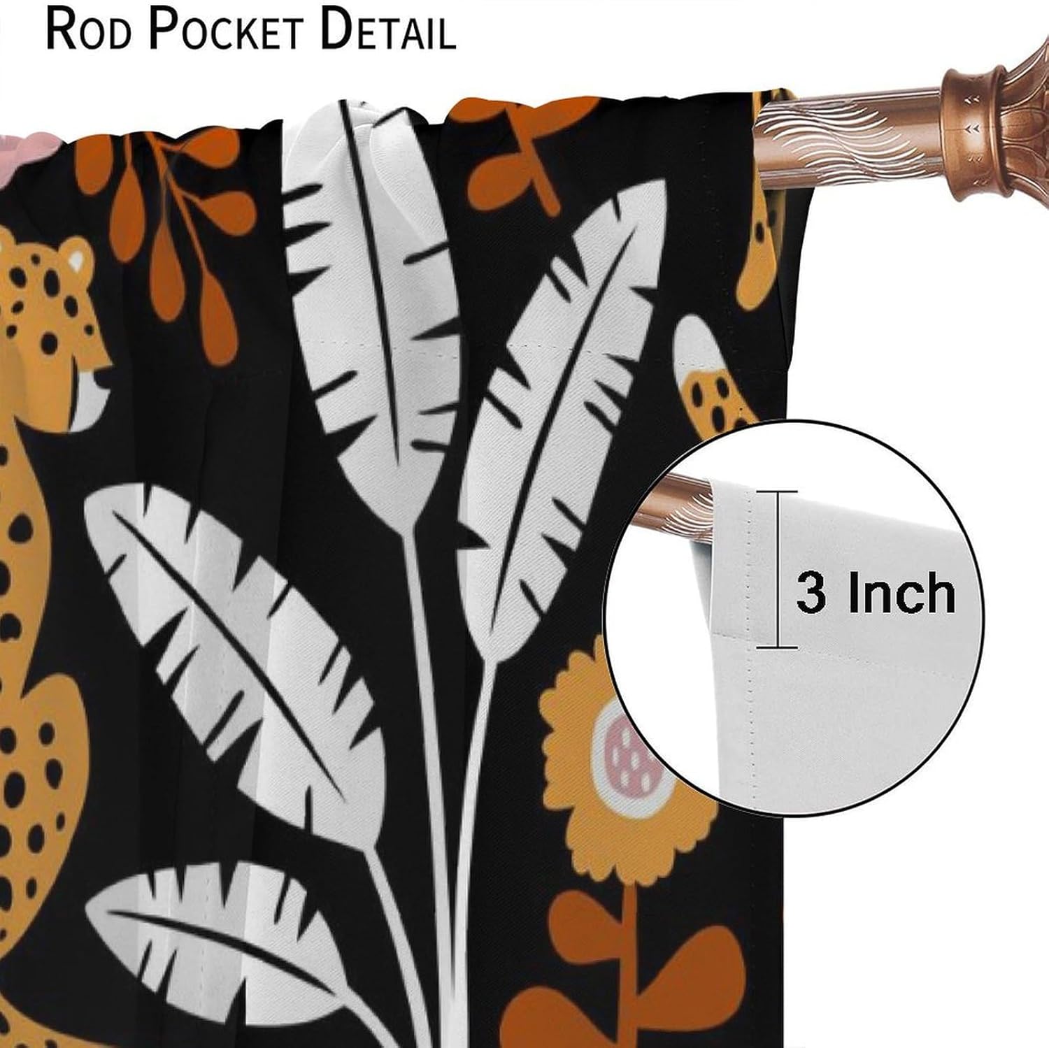 Vintage Leopard Curtains, Tropical Plants Leaves Pink Floral Wildlife Seamless Pattern Drapes, Thermal Insulation Blackout Rod Pocket Window Treatments for Living Room Bedroom Bathroom 42x45 Inch