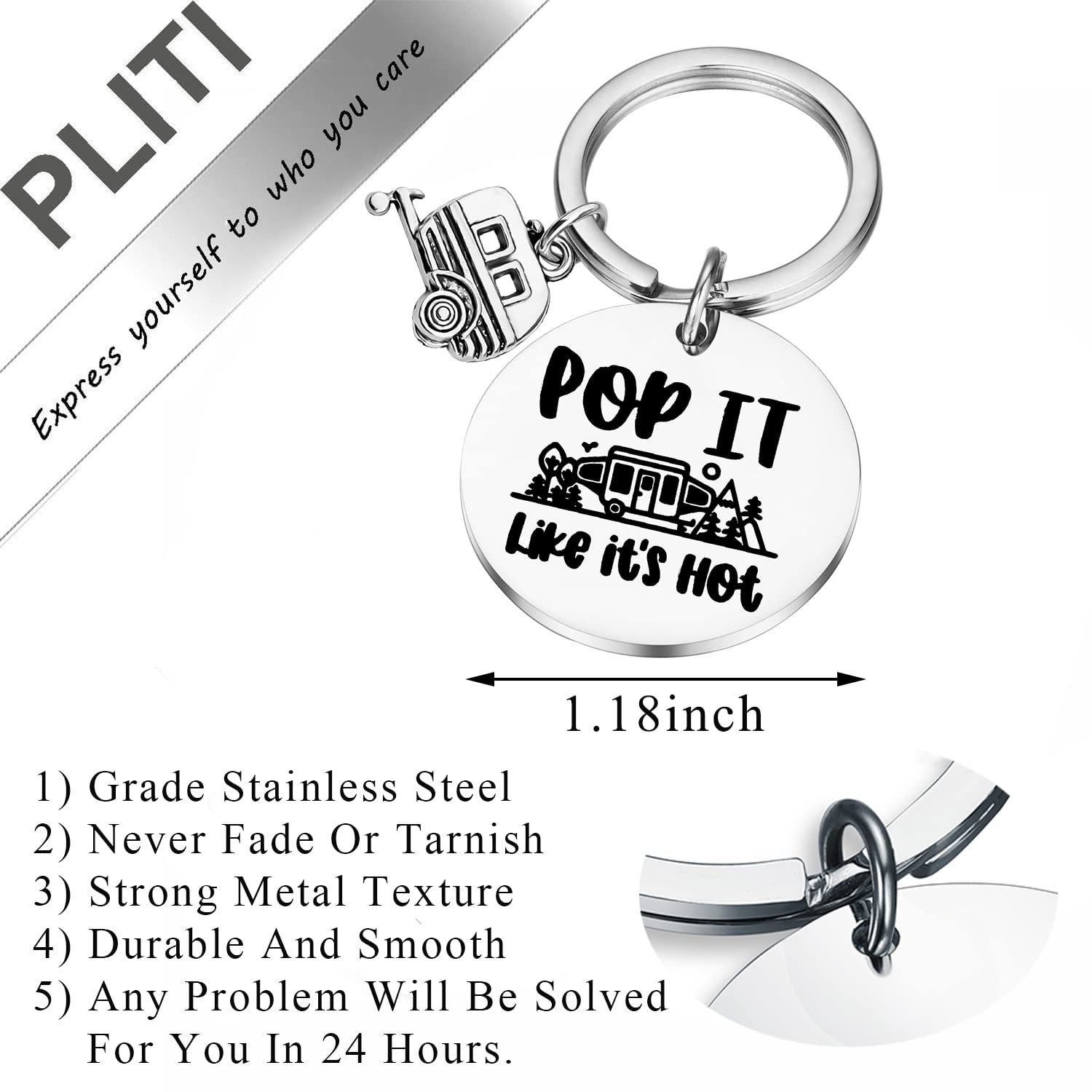 PLITI RV Camping Keychain For Camper Lover Travel Trailers Gift Pop It Like It's Hot Funny Camping Accessories Key Ring For Happy Camper (Pop it hot)