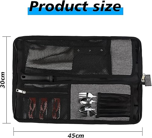 Miniatura 3 de Bolsa de rollo para cuchillos de chef, bolsa de cuchillo de chef Oxford resistente, estuche portátil para cuchillos de chef de 13 ranuras,