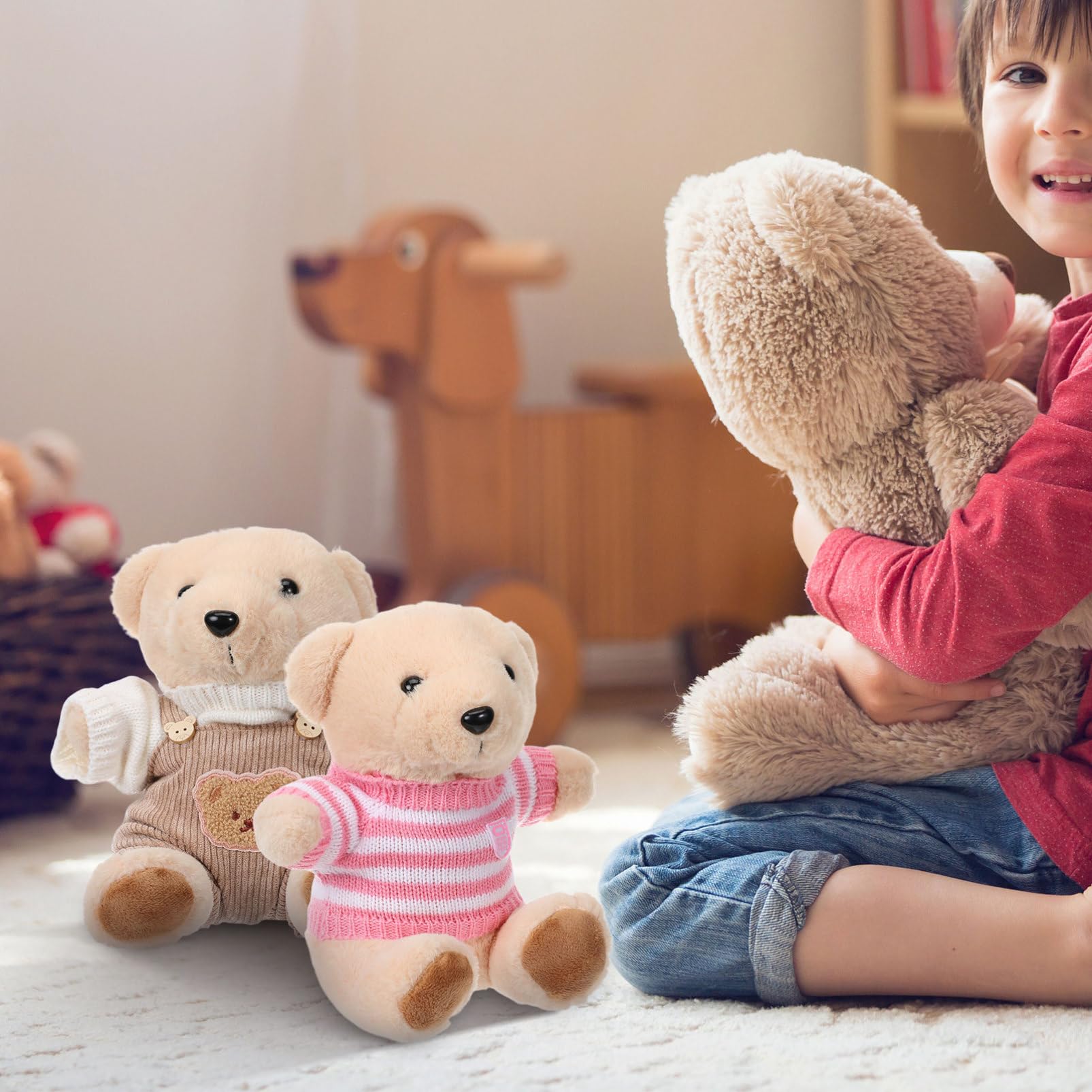 BESTonZON 2 juegos de ropa de muñeca para oso de 30 cm: ropa de peluche para animales - trajes de muñeca de peluche incluyen pantalones con tirantes y suéter