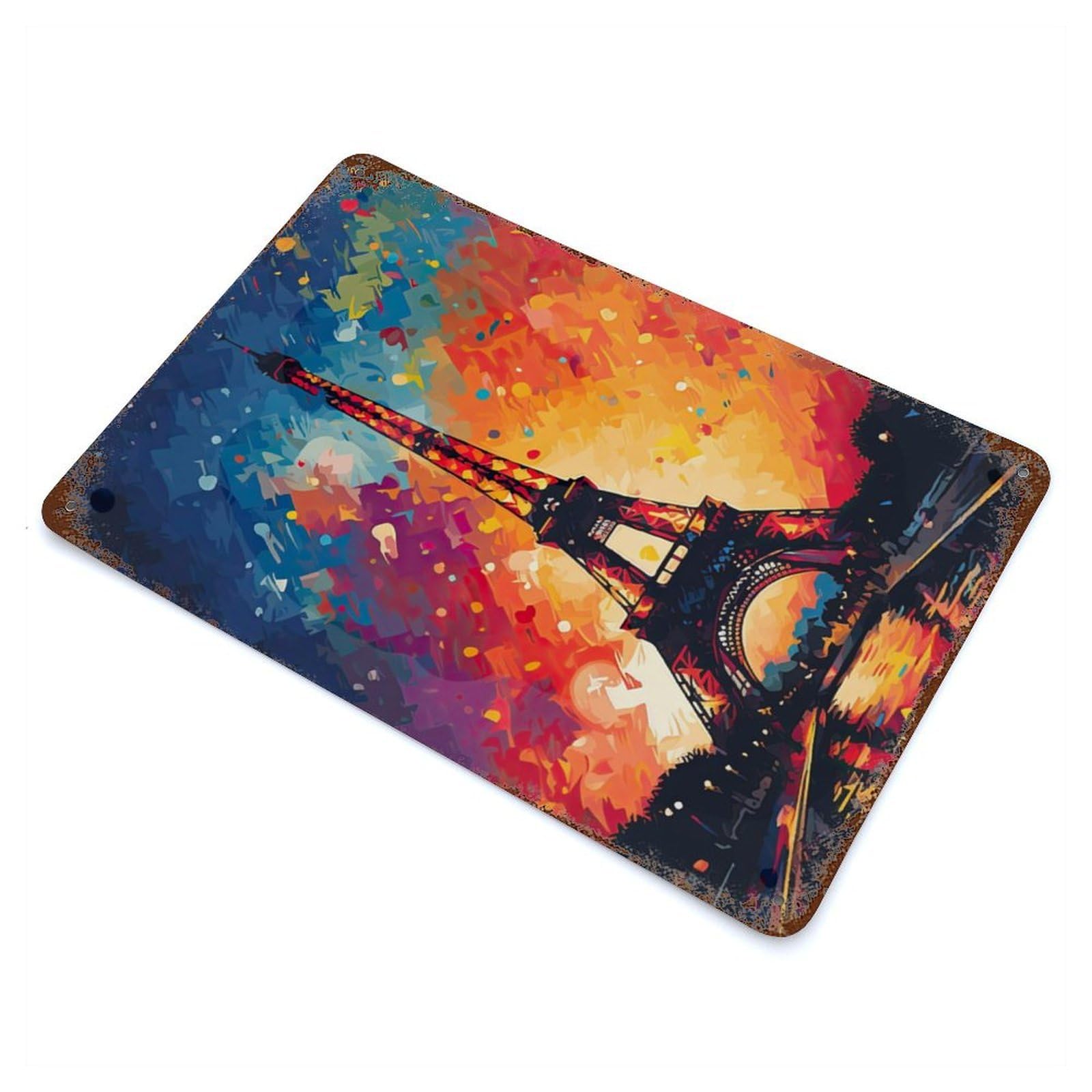 Garage Style Eiffel Tower Painting Vintage Rust Metal Sign 11.8"x7.9", Retro Wall Decor for Bar And Workshop