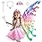Princess Dress up Costume with Electric Fairy Wings for Girls 3-8, Light Up Moving Butterfly Wings with LED Lights&Music, Christmas Birthday Gift Princess Dresses with Crown/Wand/Bracelets/Necklaces