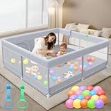Baby Playpen 50 x 50 Inch Play Pen Playards&comma; Playpen for Babies and Toddlers&comma; Baby Playard for Indoor & Outdoor Active Center Game Fence&comma; with Skin-Friendly Fabric and Soft Breathable Mesh Grey