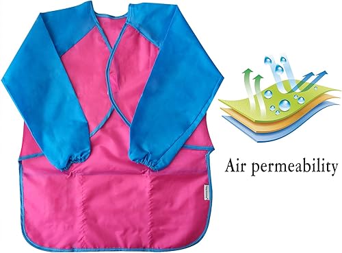 Vista 16 de Bassion Delantales de manga larga con 3 bolsillos para niños de 2 a 6 años Azul Oscuro Amarillo