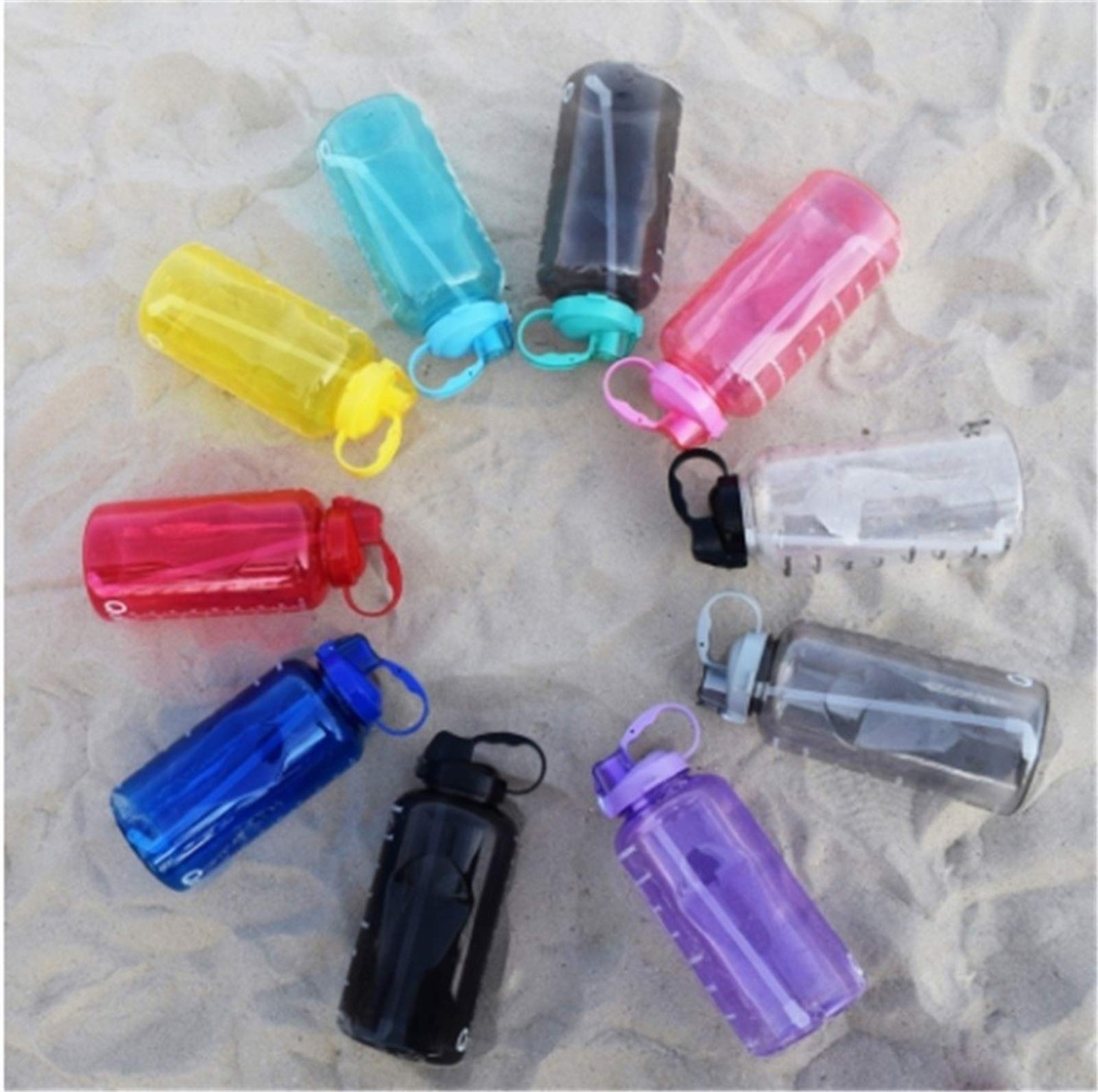 3,8L Wasserbecher mit großer Kapazität 1 Gallone Motivierende Wassertasse in Zeitskala mit Strohhalmen Fitness Wasserkocher Haushalt (Farbe: Grau, Größe: 2000ml) Vision