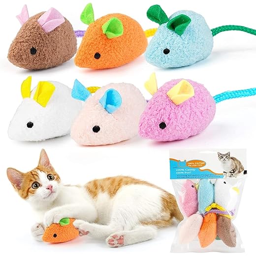 Mouse Toy Cats Mouse Plush Cat Toys Realistic Cute Kitten Mice Filled Polyfill Rat for Cat, (6 Pieces)