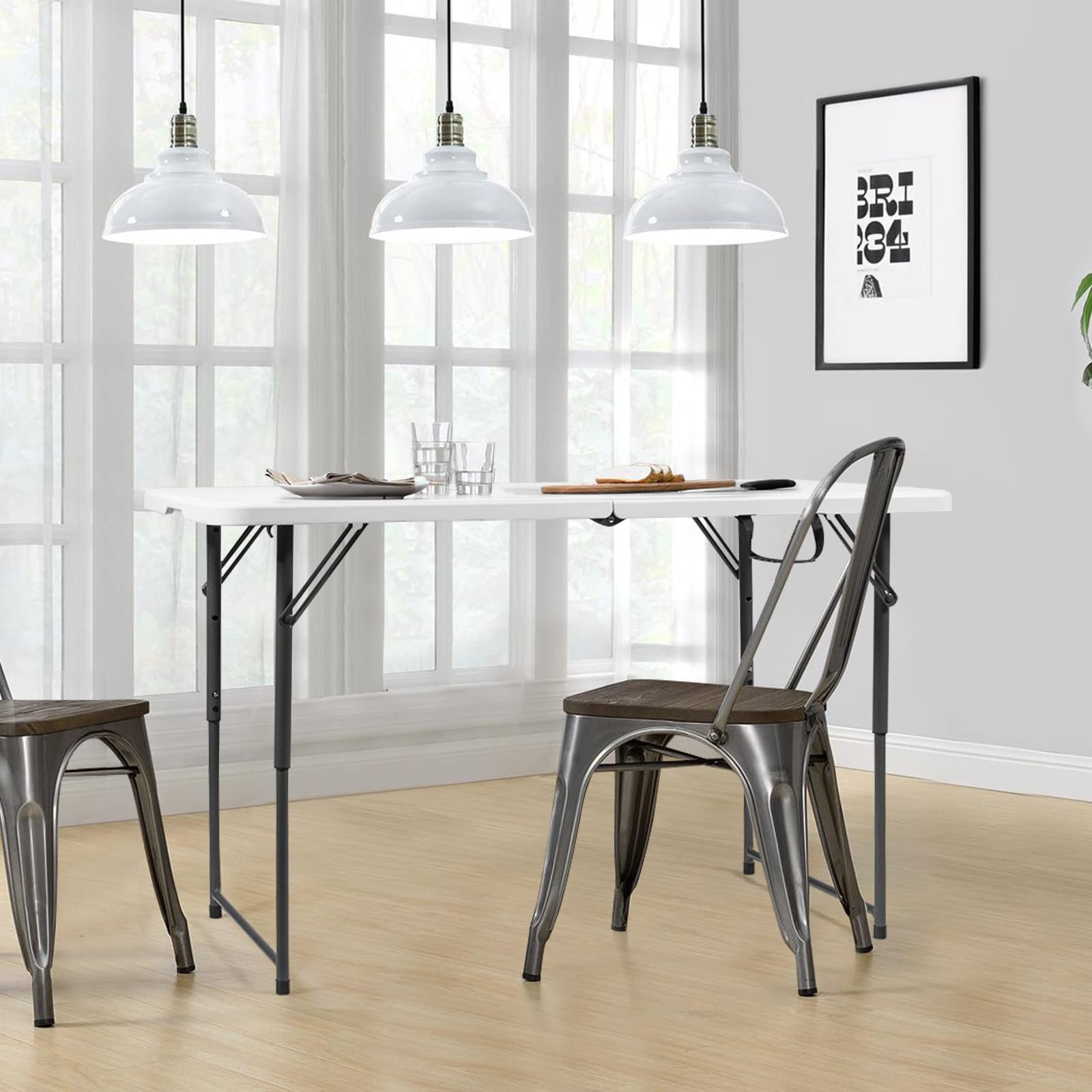 GIANTEX Tavolo da Campeggio Pieghevole con Altezza Regolabile | Tavolo da Giardino Portabile con Maniglia di Trasporto e Telaio in Acciaio, 3 Posizioni, Portata 150kg, 122x61x46/60/74cm