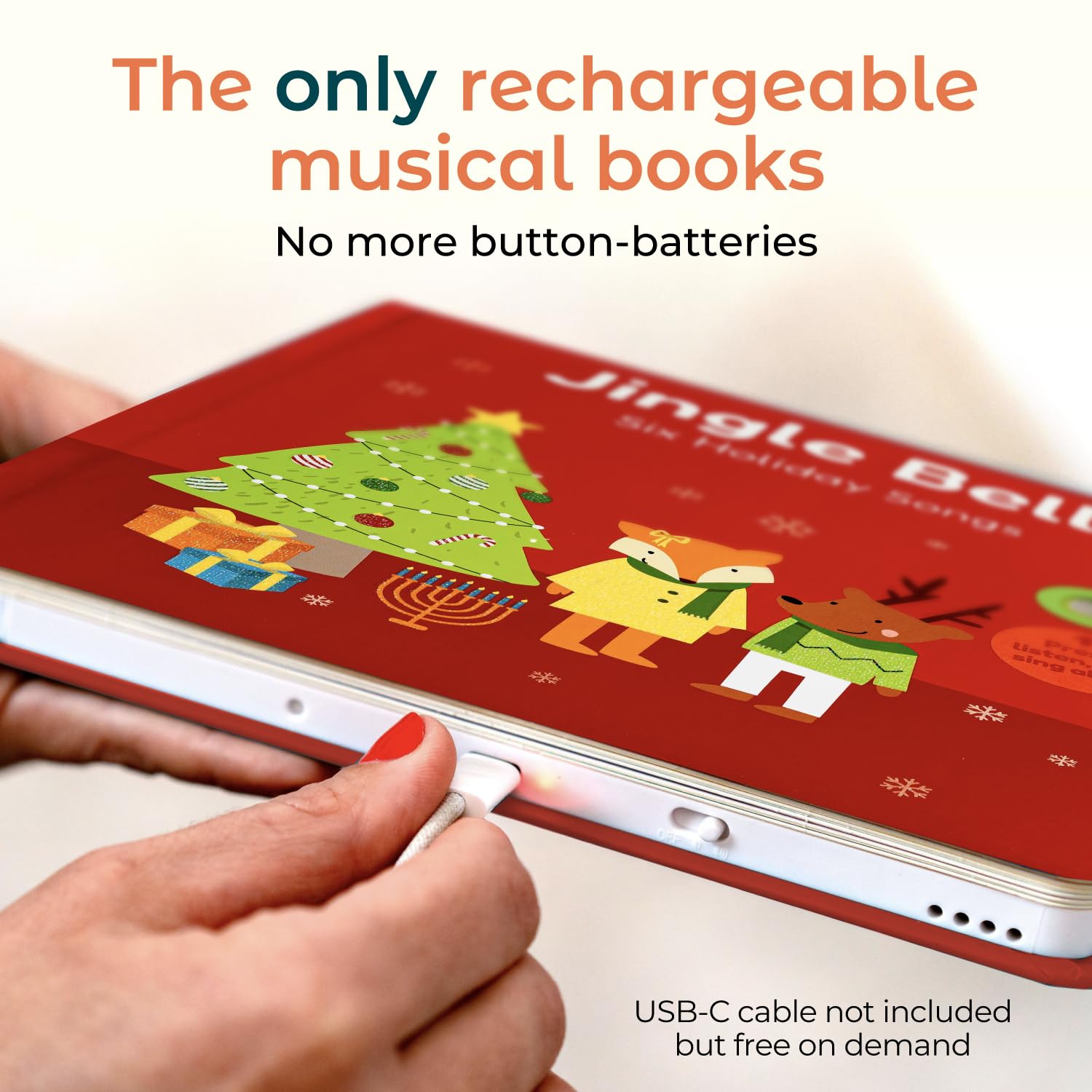 Cali's Books Jingle Bells USB-C Rechargeable Christmas Musical Book - Toddler Interactive Christmas Books for Kids and Babies - Sound Books for Toddlers 1-3 - Baby