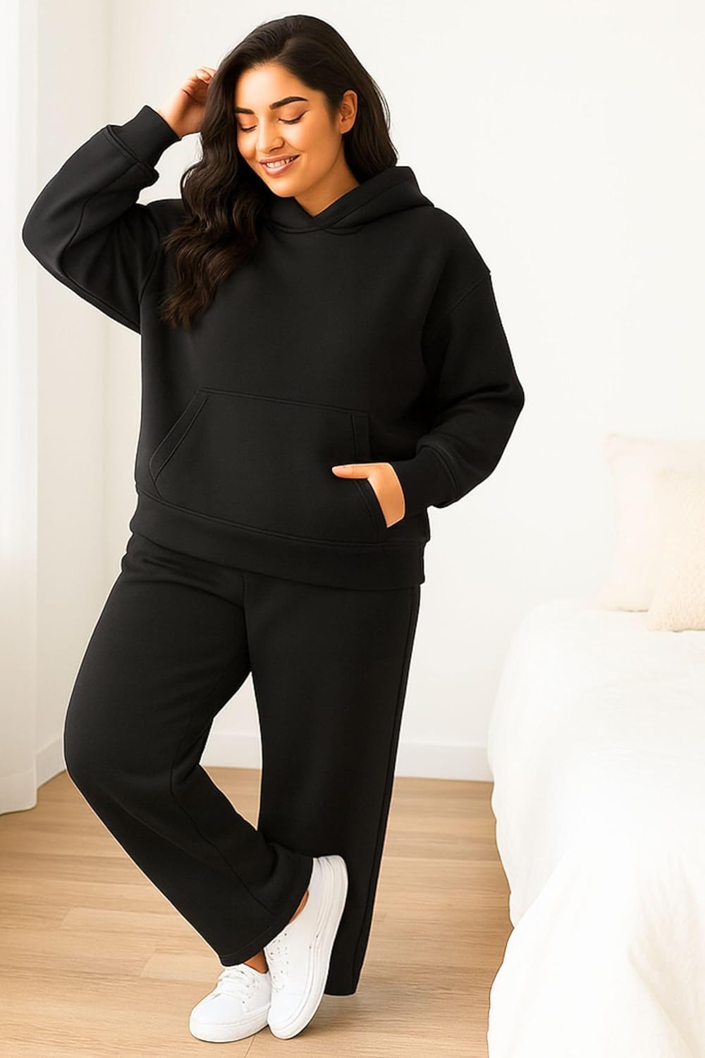 Women 2 Piece Oversized Tracksuits Set Fall Fashion Sweatsuits Lounge Outfits Hoodie Airport Travel Wide Leg Pants - Image 3