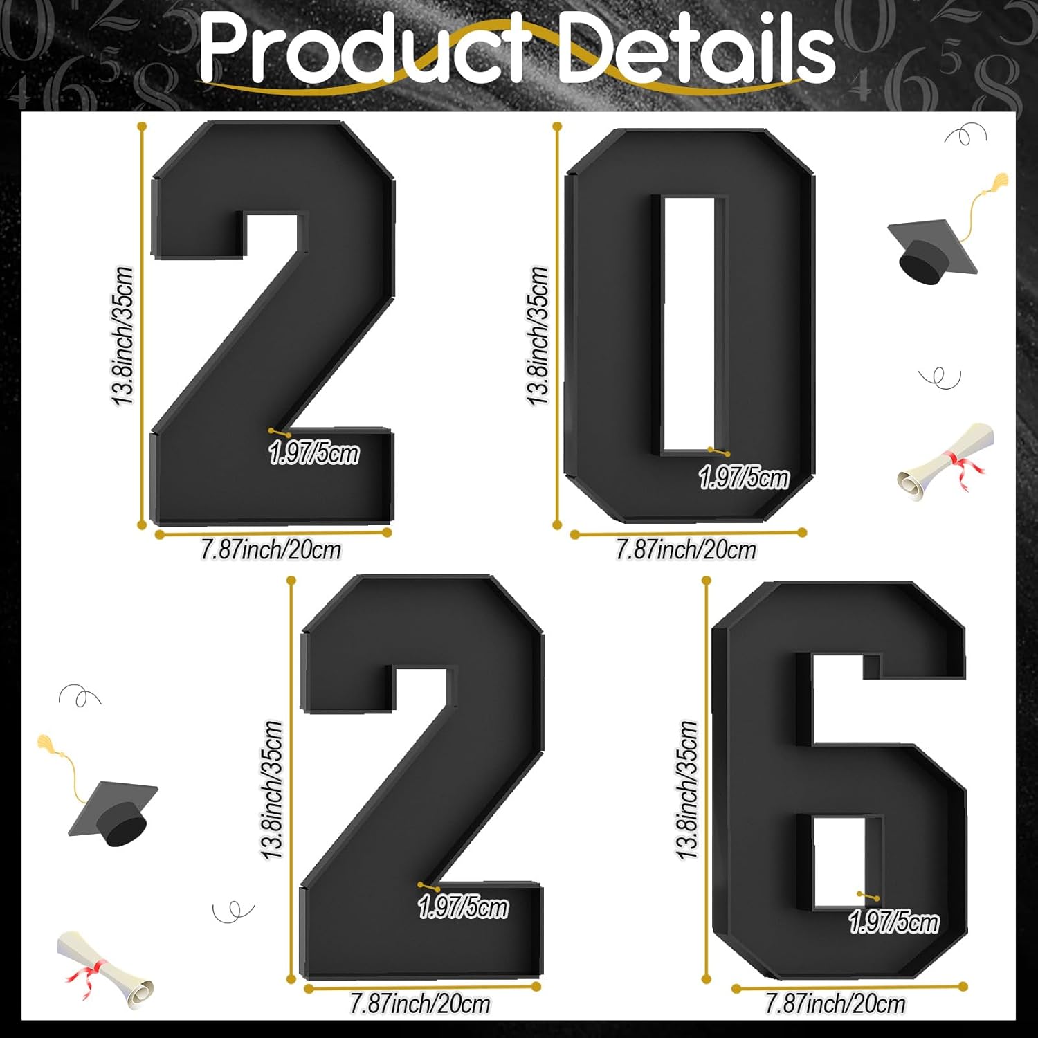 2026 Numbers for Charcuterie Fillable Cardboard Number 13.8'' Black 2026 Shaped Board Trays for New Year Graduation Party Decorations Food Candy Paper Mache Cupcake Pans Cookies Box Container