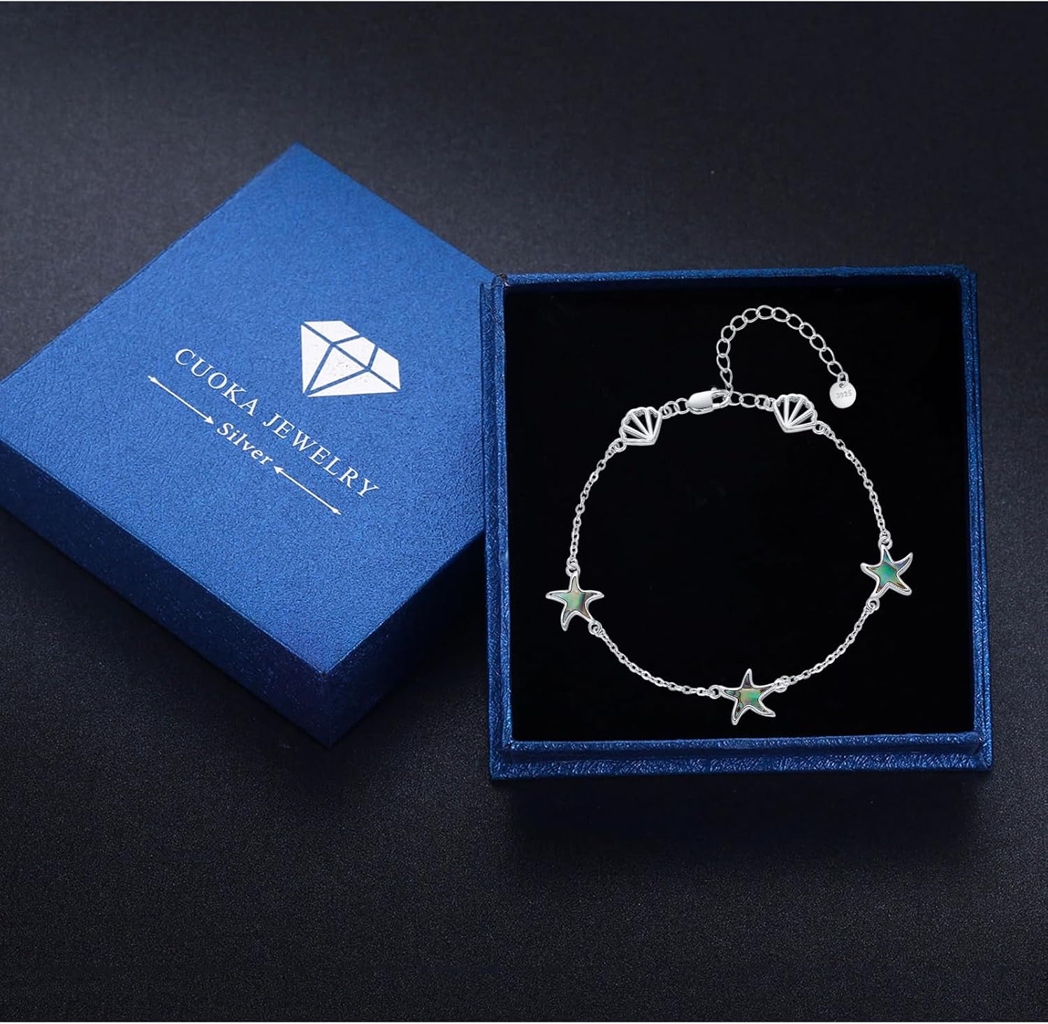 Cuoka Abalone Starfish Bracelet for Women S925 Silver Plated Adjustable Shell Sea Beach Ocean Bracelet Summer Beach Jewelry - Image 7