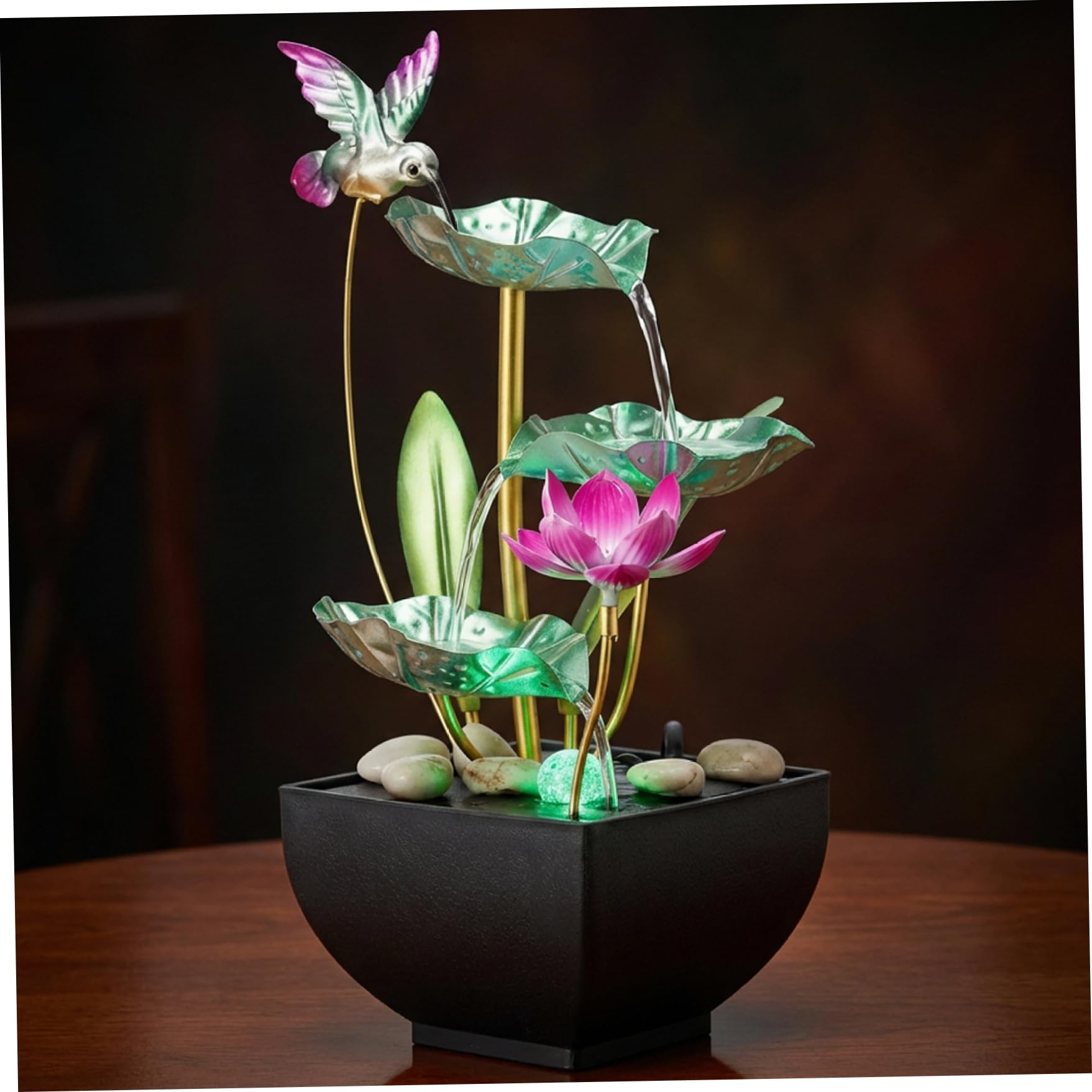 Fuente Decorativa de jardín, Fuente de Agua con Cascada, de Piedra, con iluminación LED, Bomba de Agua, Zen, decoración para salón, Dormitorio, Oficina