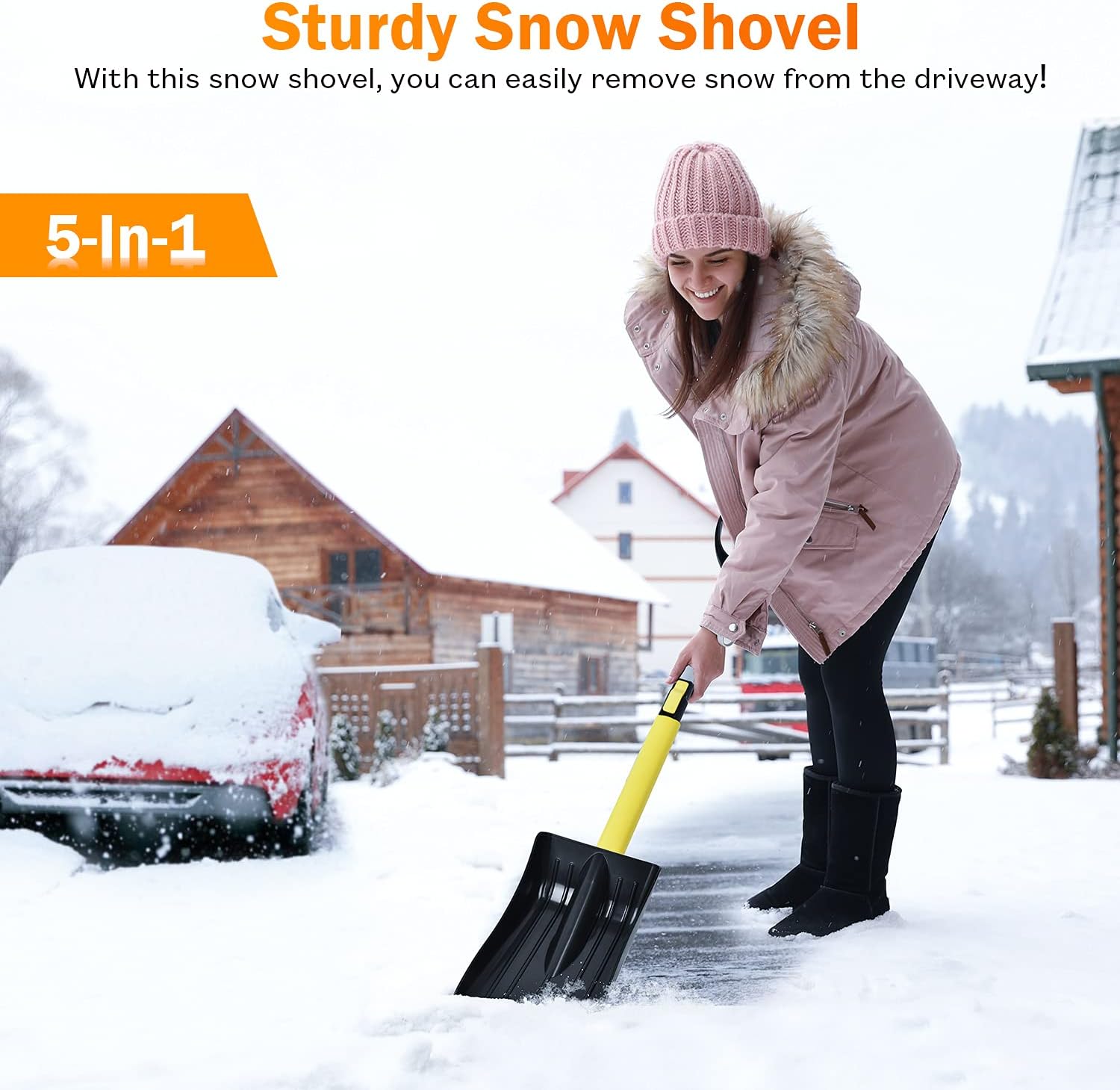 Ice Scraper and Snow Shovel, 5 in 1 Snow Brush for Car Windshield, 29.9" to 37.5" Extendable Snow Scraper for Car Auto SUV Truck