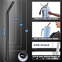 Vista 2 de WALFOS Pajitas de silicona reutilizables extralargas de 14.5 pulgadas, pajitas flexibles y curvadas de tamaño grande para botellas grandes de medio