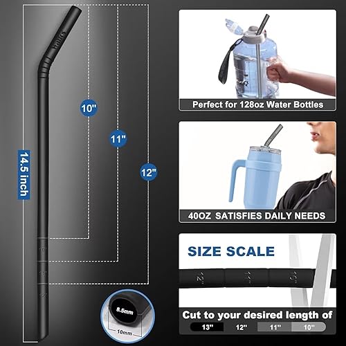 Miniatura 2 de WALFOS Pajitas de silicona reutilizables extra largas de 14.5 pulgadas, pajitas flexibles flexibles de tamaños grandes para botellas de agua grandes