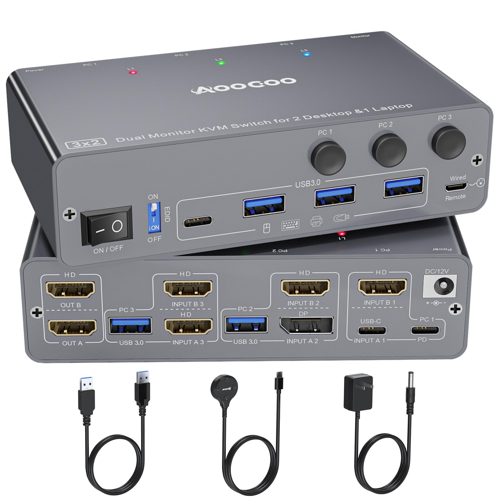 USB C KVM Switch 4K@60Hz,Dual Monitor USB C HDMI DP KVM Swit