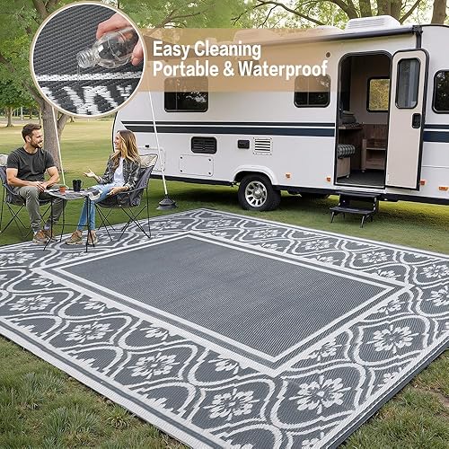 Miniatura 35 de HUGEAR Alfombra de exterior para patios, impermeable, alfombra de exterior grande, hecha de paja de plástico reversible, para campamento, caravana