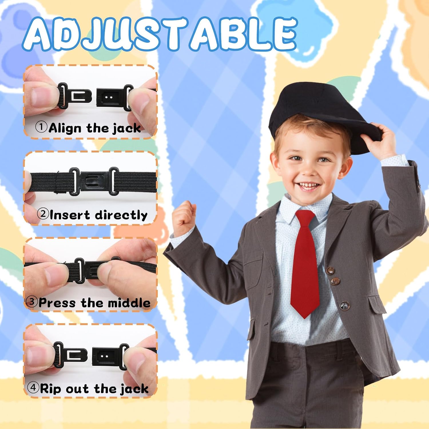 Boys Tie Pre-tied Kids Tie, Adjustable Toddler Tie Solid Color Ties for Boys Accessory School Graduation Party