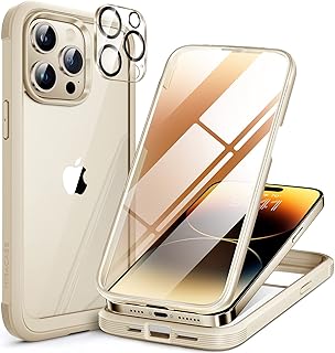 Miracase Glass Series Designed for iPhone 14 Pro Max Case 6.7 Inch, [2023 Upgrade] Full-Body Bumper Case with Built-in 9H Tempered Glass Screen Protector, with Camera Lens Protector, Bean Yellow