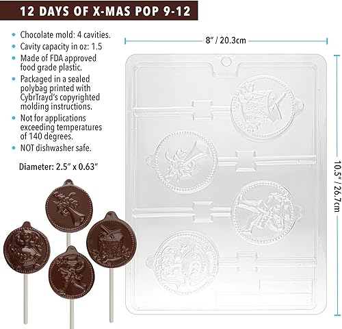 Miniatura 2 de cybrtrayd 45stk25g-c14112Días De Navidad Kit 912Chocolate Molde de Navidad con piruleta Pop, incluye 25Palitos, 25bolsas de 25y color verde Twist