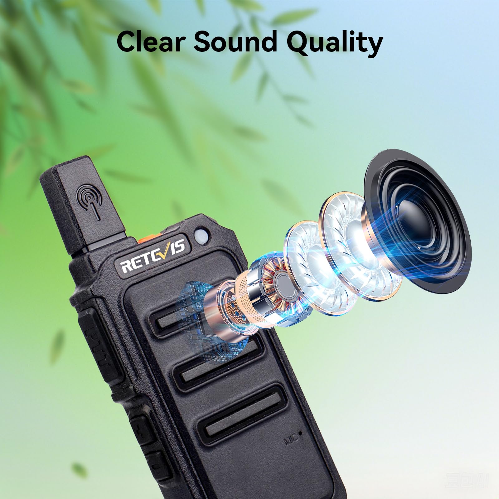 Retevis RT619 Talkie Walkie PMR446 Rechargeable 1300 mAh VOX 16 Canaux 2 Pièces Noir