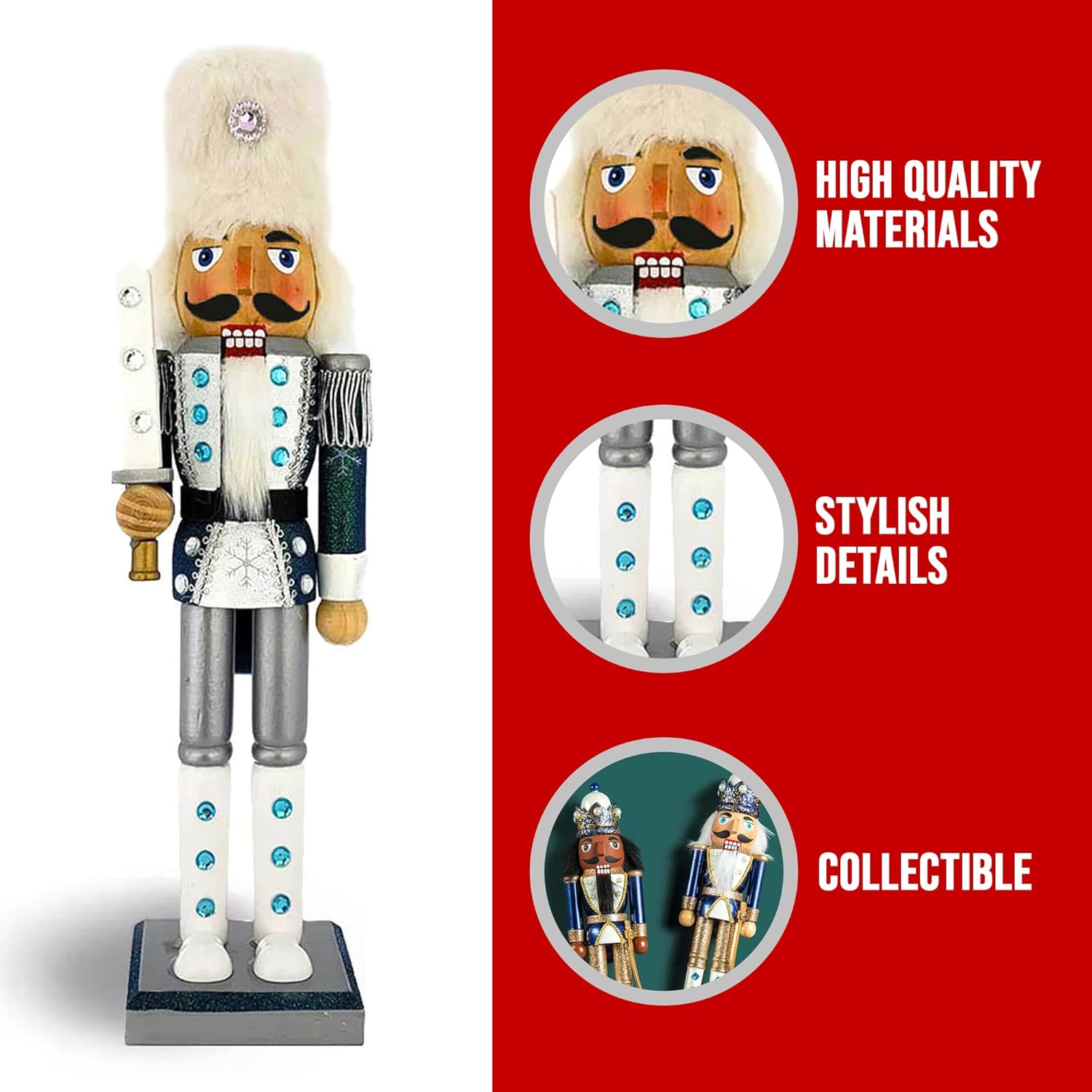 Nutcracker Ballet Gifts, Soldier Nutcracker Christmas Ornaments, Wooden Figure Decoration with Traditional White Uniform for Holiday Home Decor, Ideal Xmas Ornament, Large, 15 Inch