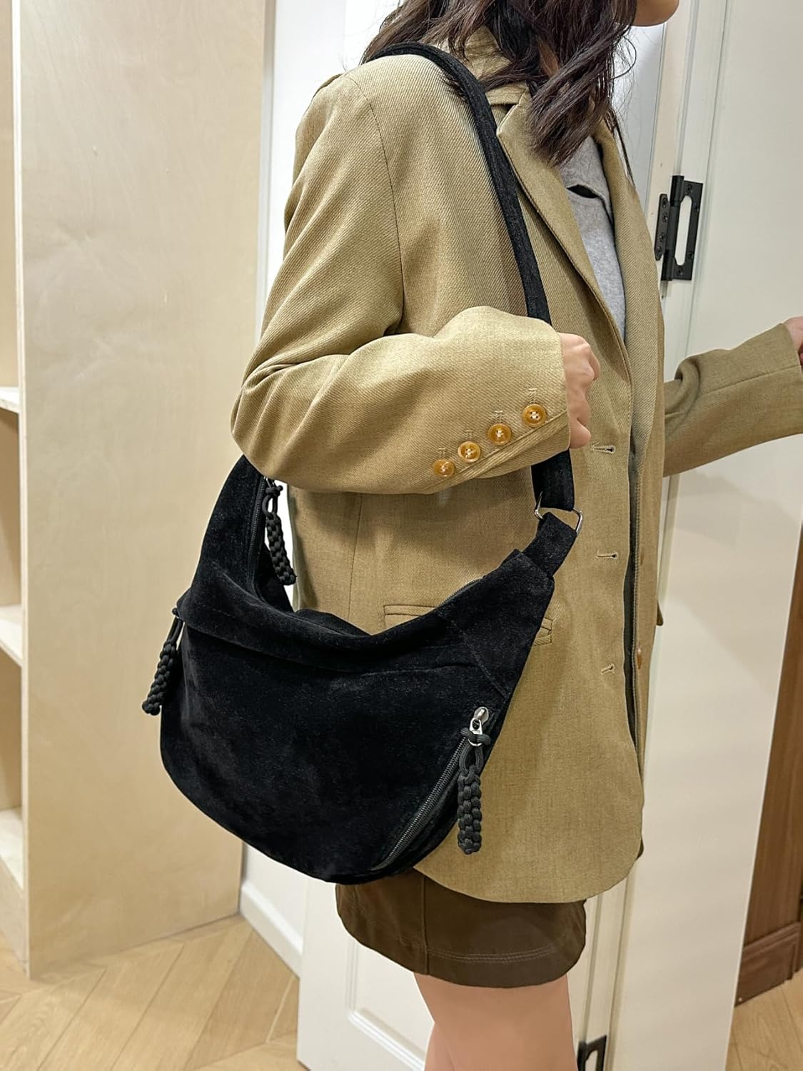 Women's Crescent Crossbody Bag – Large Capacity Suede Sling Bag, Travel Shoulder Bag for Women, Tote Purse - Image 3